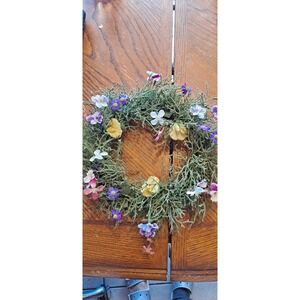 Spring Time Easter Candle Wreath Flowers Greenery 10", Opening Is 6"